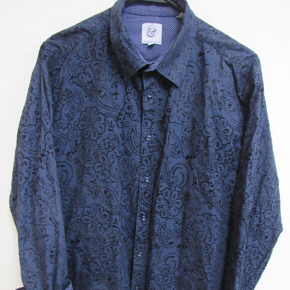 Kilburne & Finch Blue Paisley Long Sleeve Flip-Cuff Button-Up Shirt 2XL - Picture 1 of 5